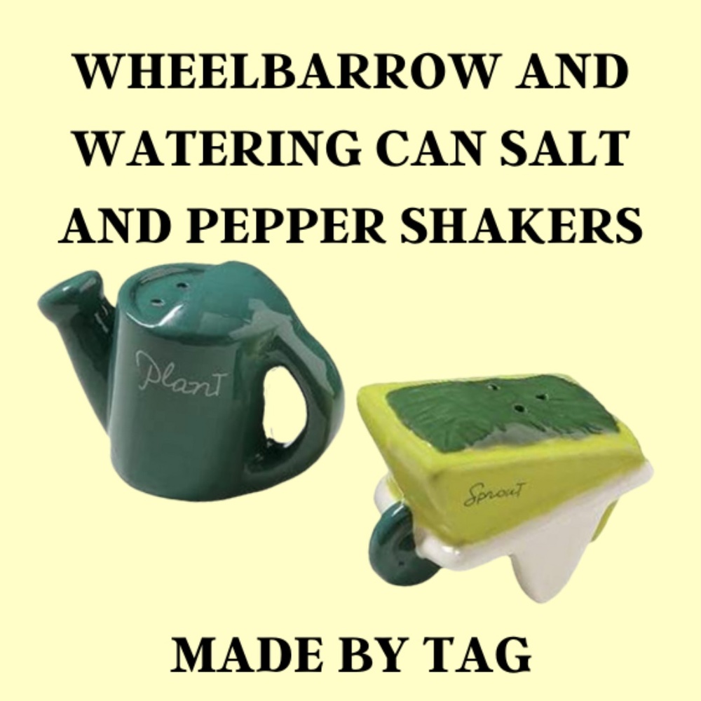 Tag Whimsical Mini Salt & Pepper Shakers - Wheelbarrow and Watering Can - NWT